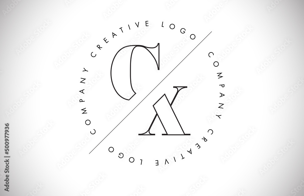 Outline CX c x Letter Logo with Cut and Intersected Design and circled frame.