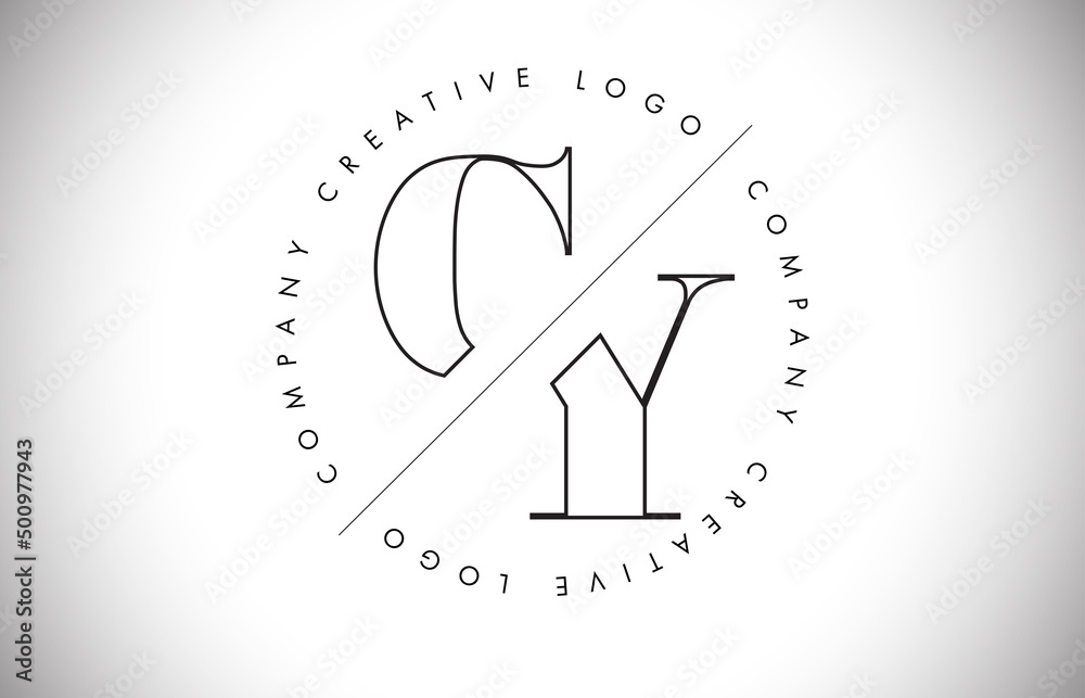 Outline CY c y Letter Logo with Cut and Intersected Design and circled frame. Outline CY c y Letter Logo with Cut and Intersected Design and circled frame.