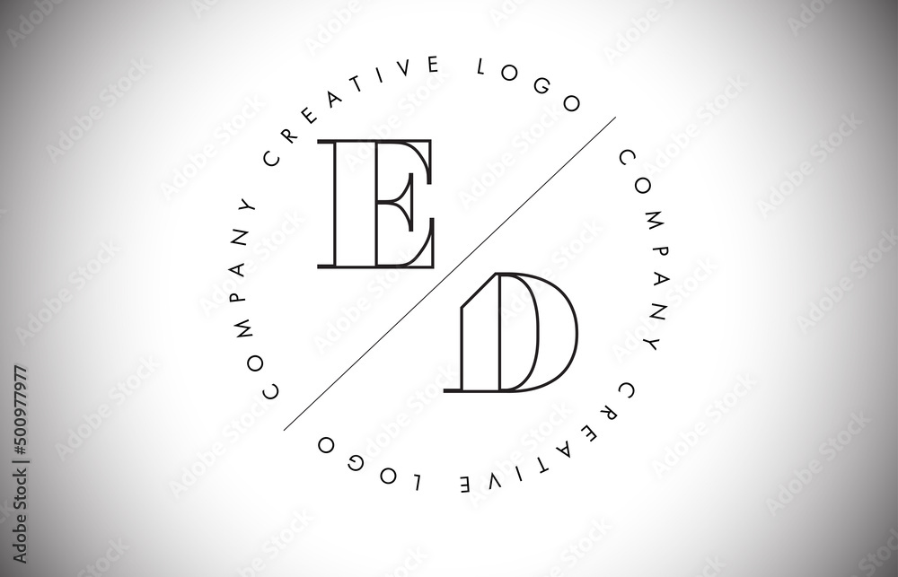 Outline ED e d Letter Logo with Cut and Intersected Design and circled frame. Outline ED e d Letter Logo with Cut and Intersected Design and circled frame.