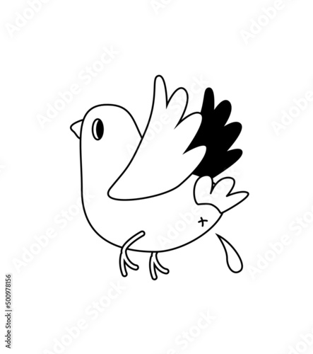 illustration of funny pooping pigeon.