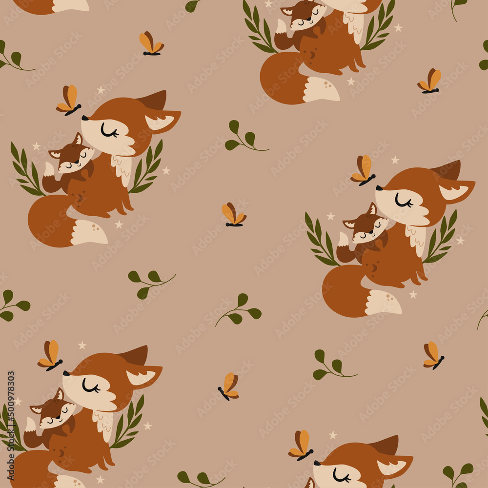 Fototapeta premium seamless pattern with fox
