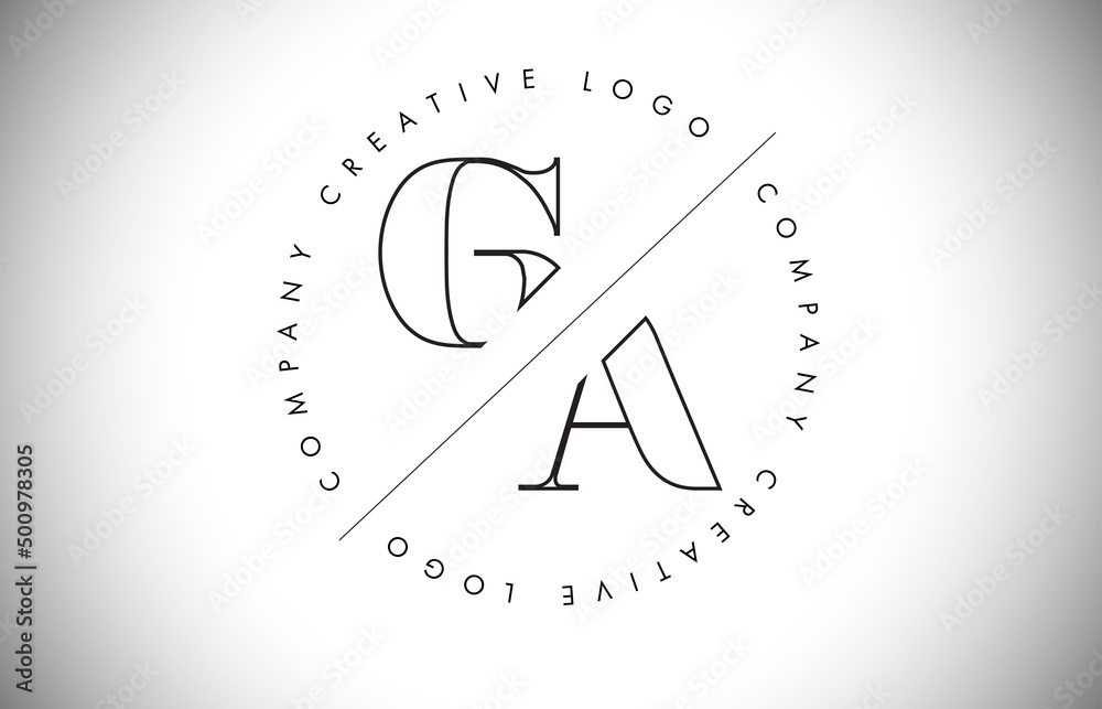 Outline GA g a Letter Logo with Cut and Intersected Design and circled frame. Outline GA g a Letter Logo with Cut and Intersected Design and circled frame.