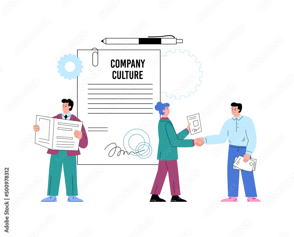 Employees acquainted with rules of company culture, flat vector isolated.