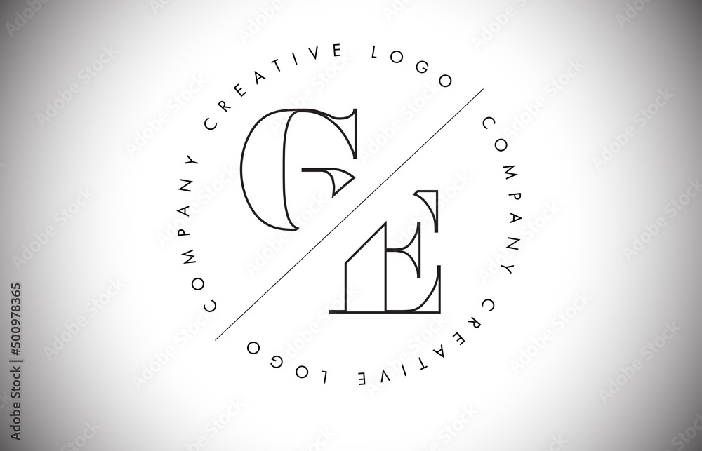 Outline GE g e Letter Logo with Cut and Intersected Design and circled frame. Outline GE g e Letter Logo with Cut and Intersected Design and circled frame.