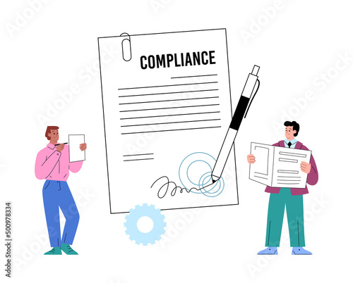 Regulatory compliance and company policy, flat vector illustration isolated.