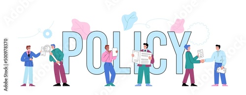 Company policy header for business rules regulation concept, flat vector isolated.