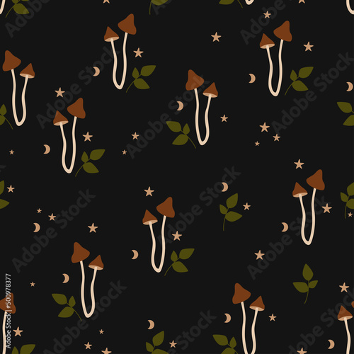 seamless pattern with magic mushrooms