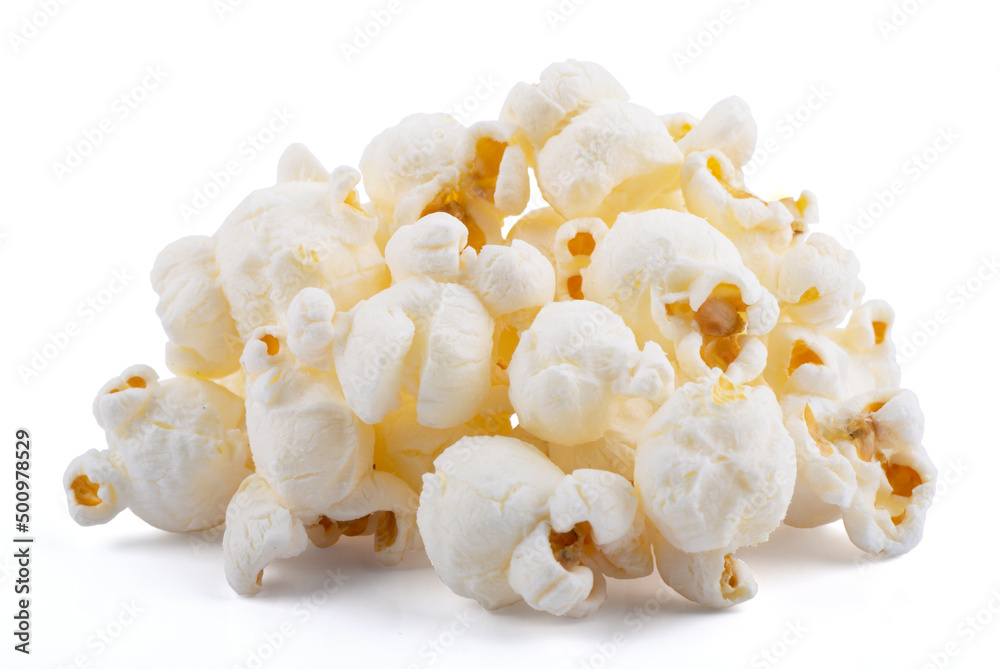 Heap of delicious popcorn, isolated on white background