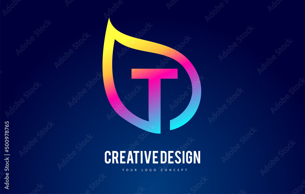 Colorful T Leaf Logo Letter Design with Vibrant Leaf Outline Colorful T Leaf Logo Letter Design with Vibrant Leaf Outline
