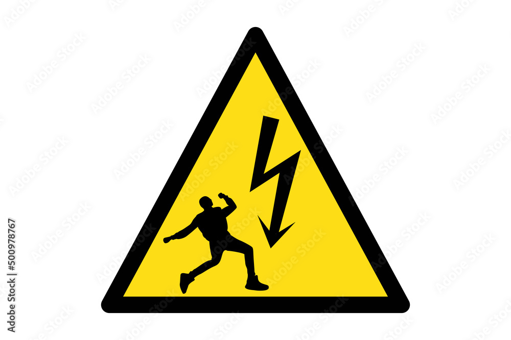 Electricity caution warning sign. Electric shock and burns from contact