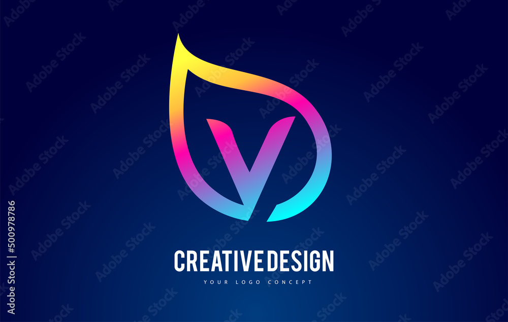 Fototapeta premium Colorful V Leaf Logo Letter Design with Vibrant Leaf Outline