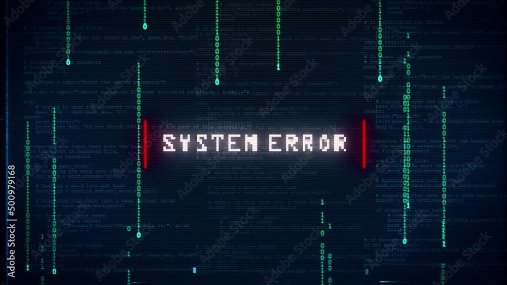System error alert message over computer binary program and hacking glitch background