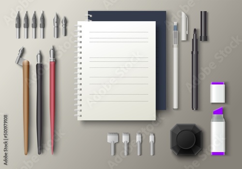 Set of tools for hand lettering and calligraphy