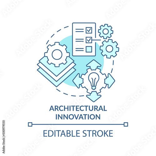 Architectural innovation turquoise concept icon. Innovation type in entrepreneurship abstract idea thin line illustration. Isolated outline drawing. Editable stroke. Arial, Myriad Pro-Bold fonts used