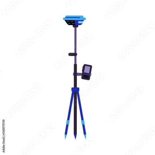 Theodolite or tacheometer geodetic equipment on tripod, flat vector isolated.