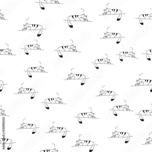 seamless pattern with cute sleep cats, lovely kitten 