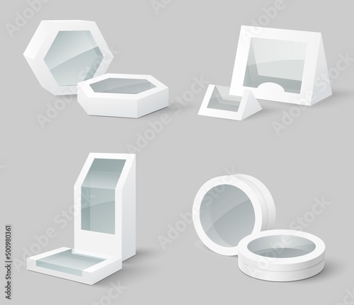 Realistic cardboard package box 3d vector set