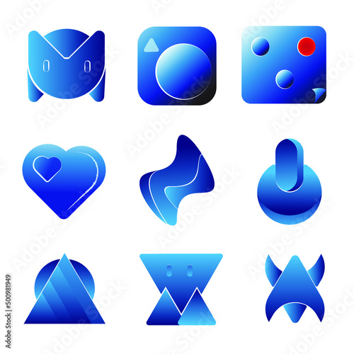 9 logos,a set of logos in defferent ideas,dark blue and light blue gradient colour mix logo arts. photo
