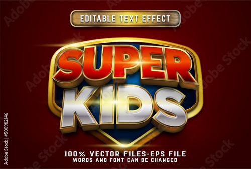 Super kids cartoon 3d text effect premium vectors
