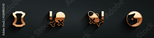 Set Leather, No chicken leg, fish and Pig icon with long shadow. Vector