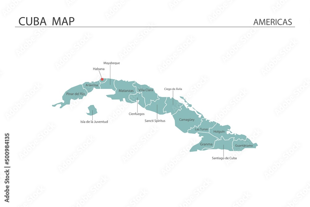 Naklejka premium Cuba map vector illustration on white background. Map have all province and mark the capital city of Cuba.