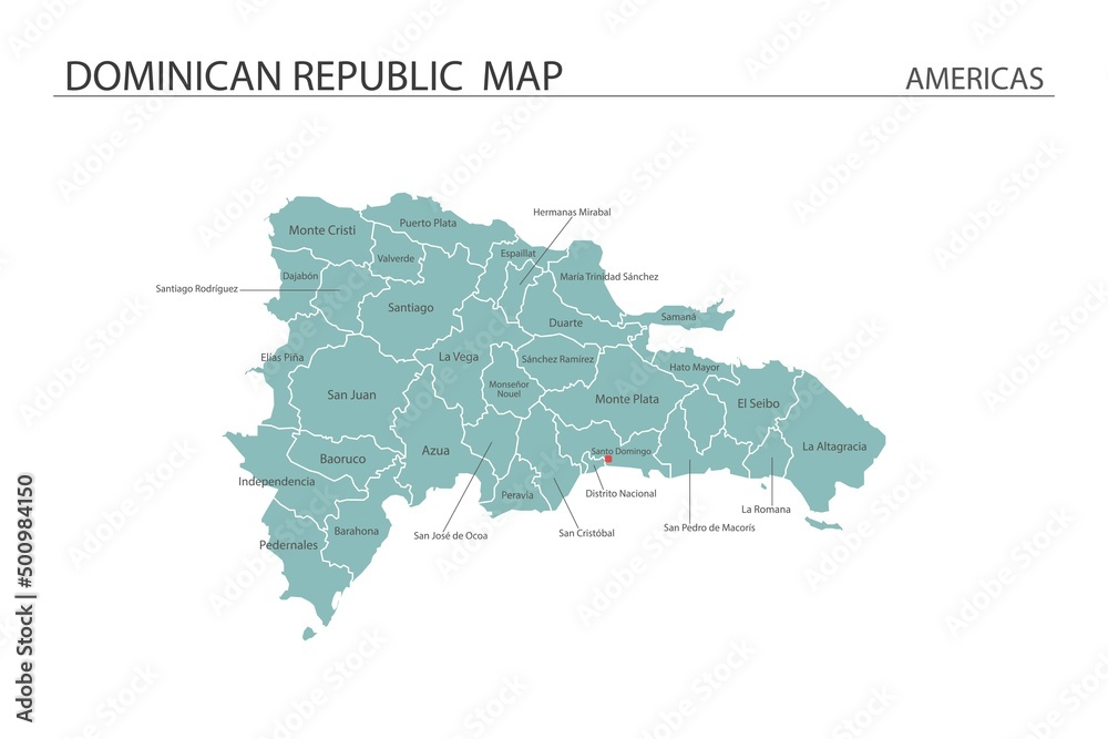 Dominican Republic map vector illustration on white background. Map have all province and mark the capital city of Dominican Republic.