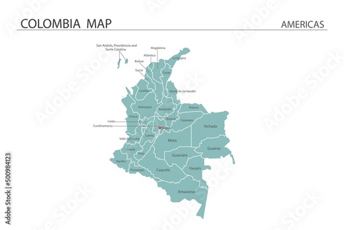 Colombia map vector illustration on white background. Map have all province and mark the capital city of Colombia.