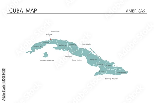 Cuba map vector illustration on white background. Map have all province and mark the capital city of Cuba.