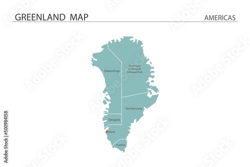 Greenland map vector illustration on white background. Map have all province and mark the capital city of Greenland.