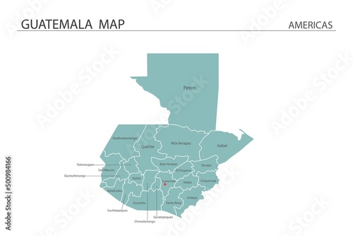 Guatemala map vector illustration on white background. Map have all province and mark the capital city of Guatemala. photo