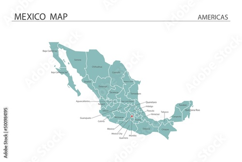 Mexico map vector illustration on white background. Map have all province and mark the capital city of Mexico.