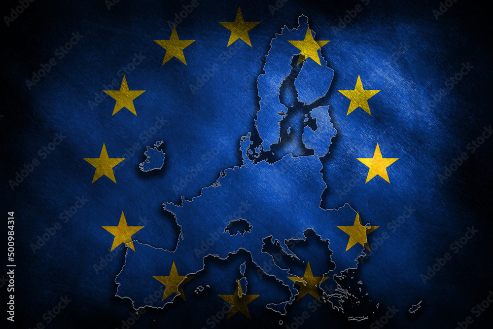 The outline of the European Union in the national colors on a retro looking background The outline of the European Union in the national colors on a retro looking background