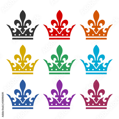 King crown icon color set isolated on white background