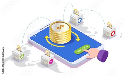 Online charity money donation mobile app vector