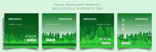 Set of social media post template for world biological diversity day in green background