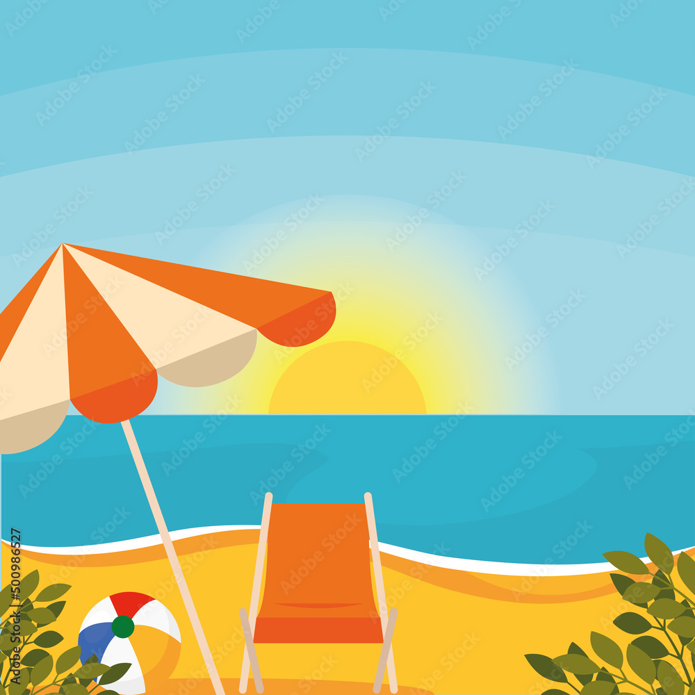 Poster umbrella beach landscape vector illustration
