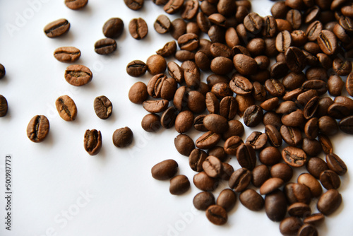 Coffee beans on a white background close-up