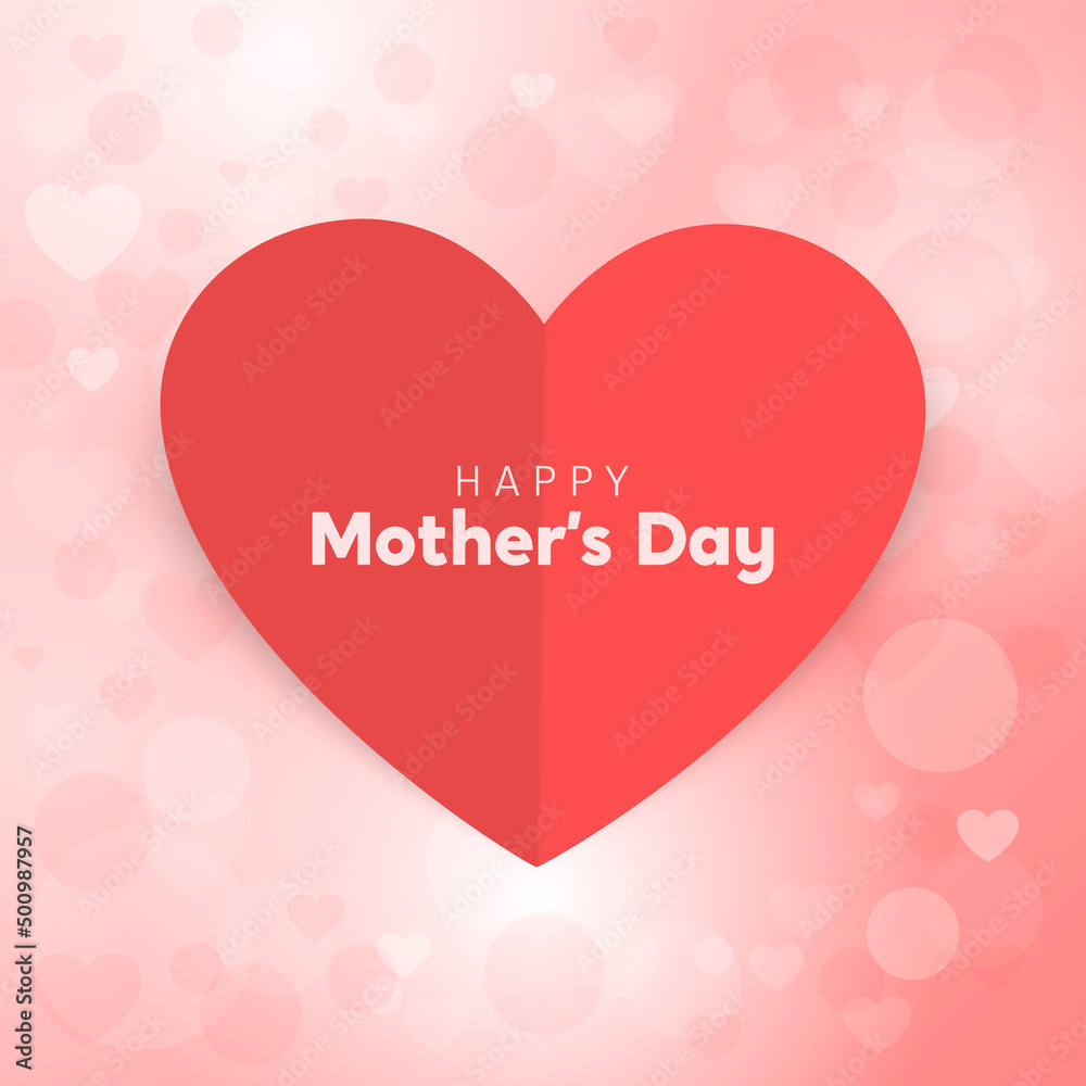 Vector 3d Realistic Mother s Day Paper Origami Greeting Card Heart Shaped, Simple Minimalistic Banner. Vector Poster on Pink, Red Background. Happy Mothers Day Concept, May 8