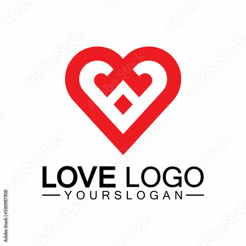 Love logo design vector,geometric hearth logo vector, linear love vector logo concept,Heart shape logo design-Vector