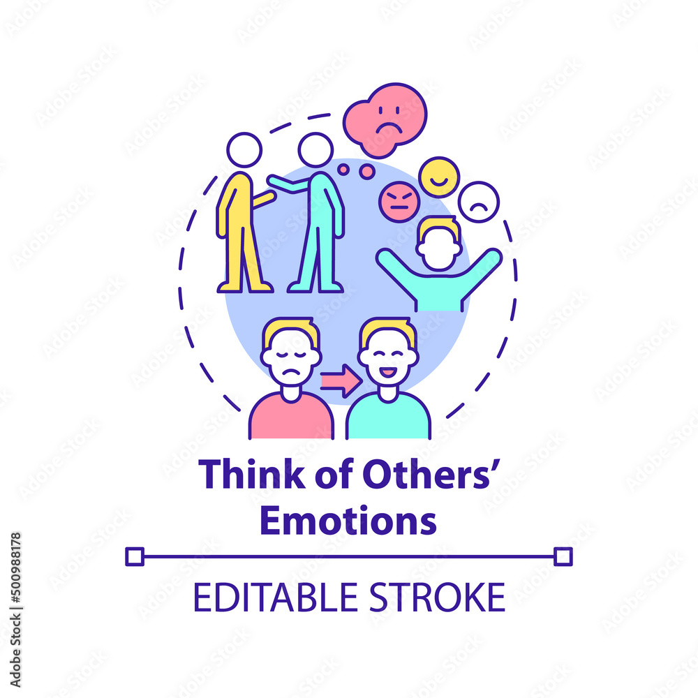 Think of others emotions concept icon. Improving emotional awareness abstract idea thin line illustration. Understanding. Isolated outline drawing. Editable stroke. Arial, Myriad Pro-Bold fonts used