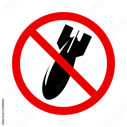 Antiwar banner with aircraft bomb icon. No war sign