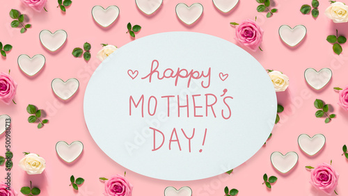 Mother's Day message with pink roses and hearts