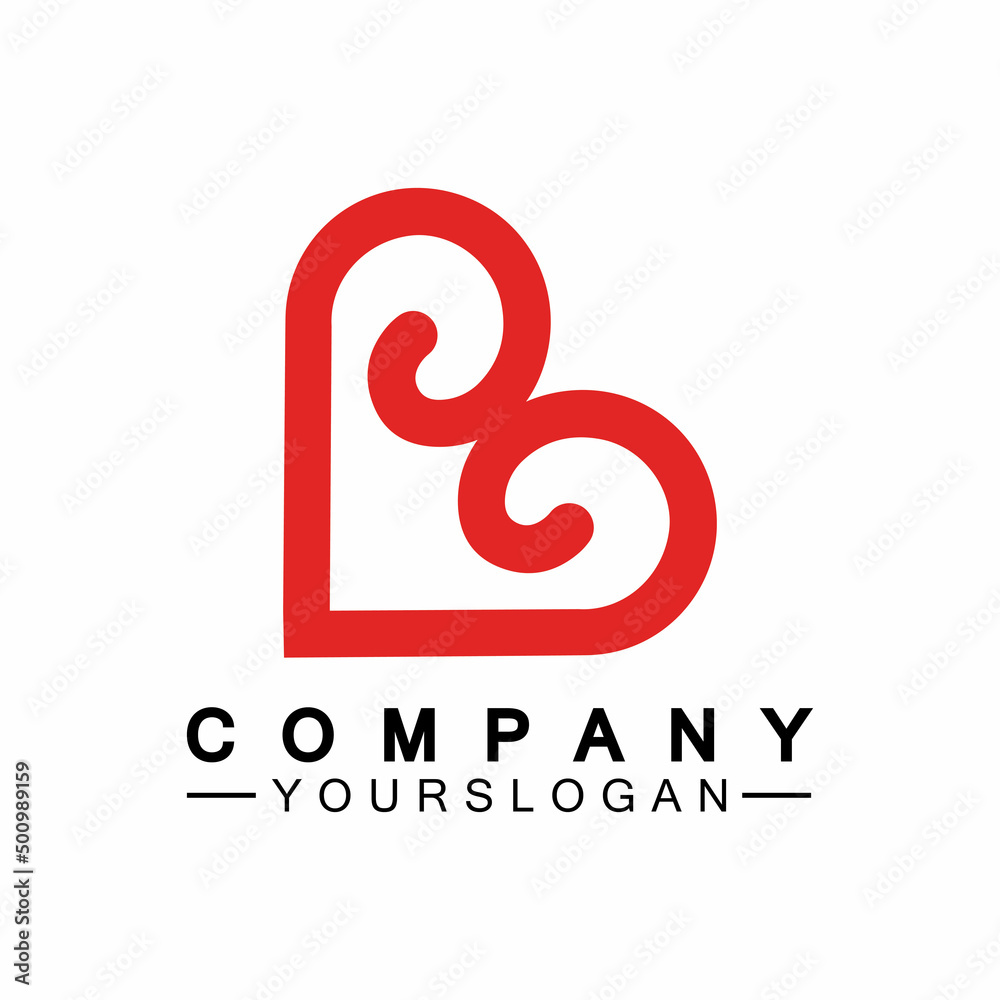 Initial letter B love heart logo design Initial letter B love heart logo design