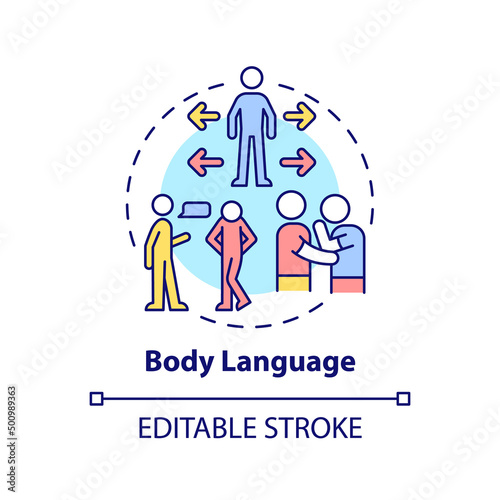 Body language concept icon. Non-verbal communication type abstract idea thin line illustration. Body movement and posture. Isolated outline drawing. Editable stroke. Arial, Myriad Pro-Bold fonts used