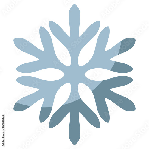 Blue snowflake for decoration isolated on white background. Winter decor. Minimalist snow shapes pattern. For printing postcards, gift souvenirs, wrapping paper. Vector drawing.
