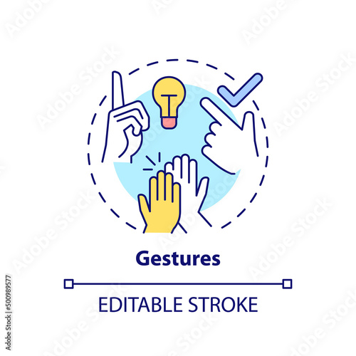 Gestures concept icon. Nonverbal communication example abstract idea thin line illustration. Emphasizing aspects of speech. Isolated outline drawing. Editable stroke. Arial, Myriad Pro-Bold fonts used