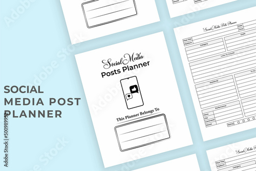 Social media post schedule planner KDP interior. Blog writer information tracker and keyword checker template. KDP interior log book. Daily social media post planner and impression tracker interior.