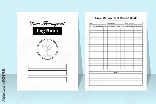 Farm management notebook KDP interior. Farm information checker and cultivator task tracker template. KDP interior journal. Farm management record and production tracker interior.