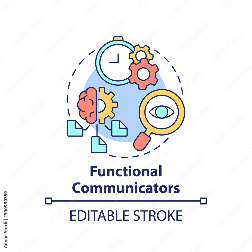 Functional communicators concept icon. Communication style abstract idea thin line illustration. Strategies and plans. Isolated outline drawing. Editable stroke. Arial, Myriad Pro-Bold fonts used Functional communicators concept icon. Communication style abstract idea thin line illustration. Strategies and plans. Isolated outline drawing. Editable stroke. Arial, Myriad Pro-Bold fonts used
