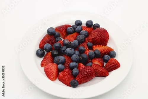 Plate of Strawberries and Blueberries 